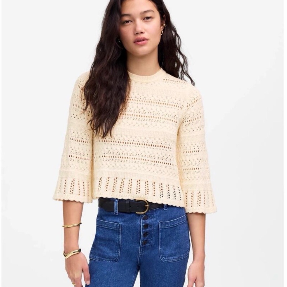 Madewell Cream Open-Knit Cropped Sweater